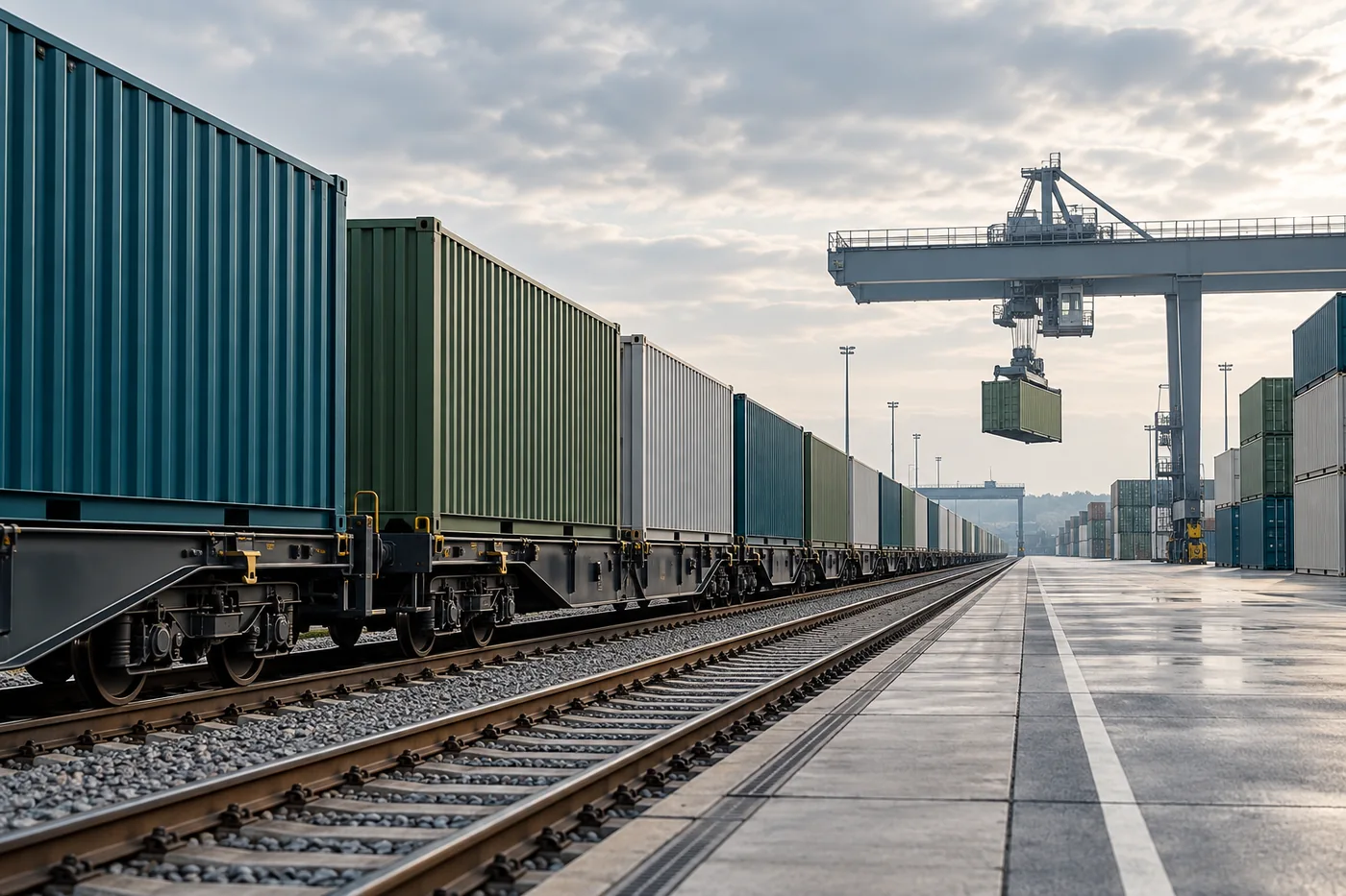 Güterzug mit Containern am Terminal